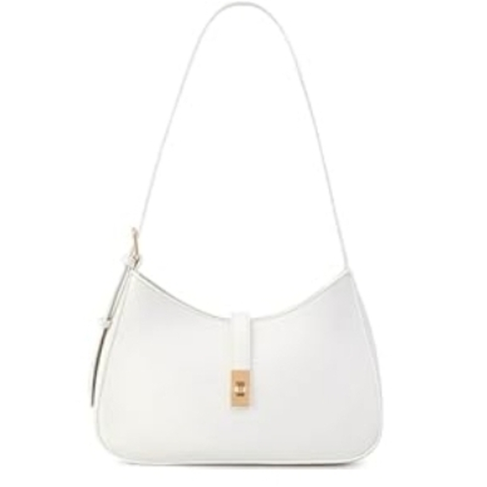 Source Unknown White Shoulder Bag with Gold Hardware